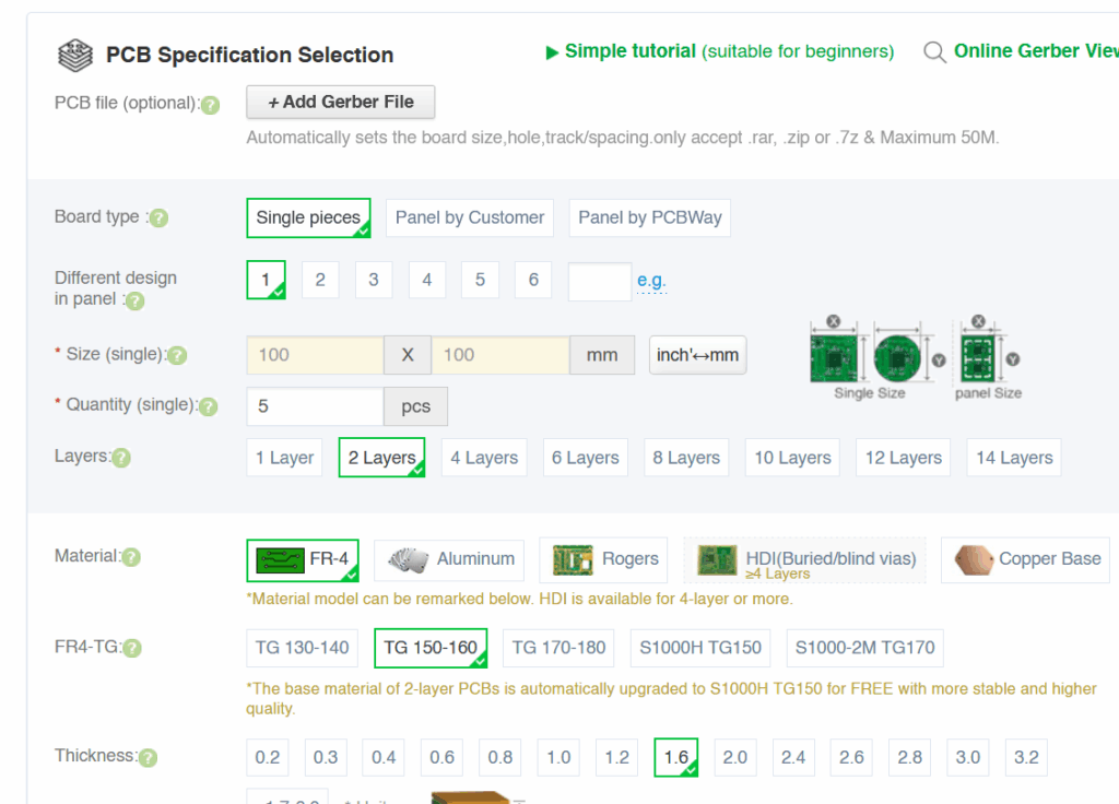 The PCBway form is too complicated for me.